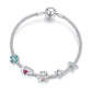 Sterling silver mesh bracelet with colorful crystal bead charms