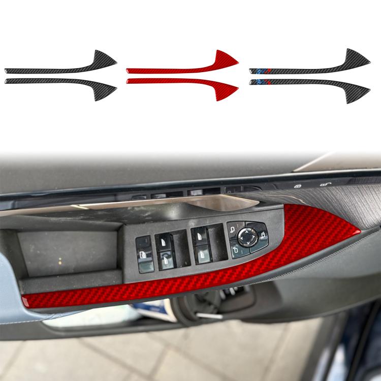 Front door armrest panel sticker set, red and carbon fiber trim on door
