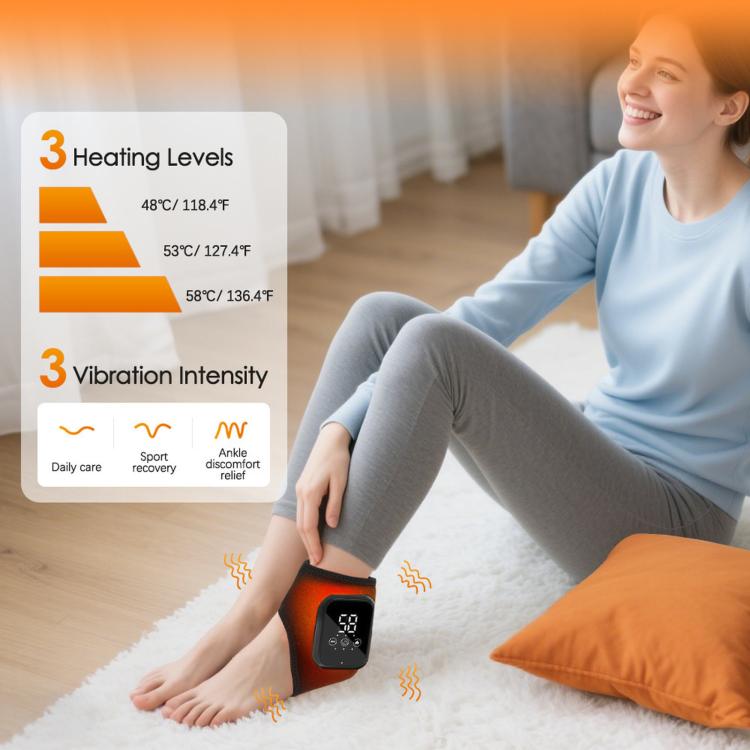 Heated Ankle Wrap Support Massager With Vibration 3 Heat Levels 15Min Auto Off