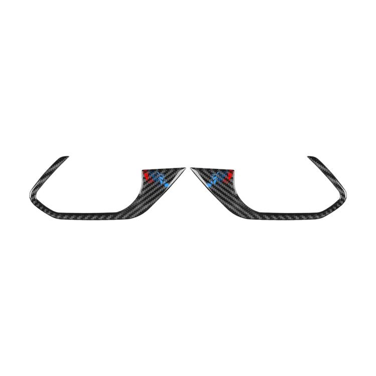 Pair of rear door handle frame stickers in black carbon-fiber with red and blue accents.