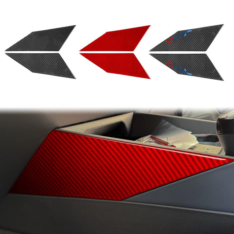 Arrow-shaped center console decorative stickers set: red and carbon fiber