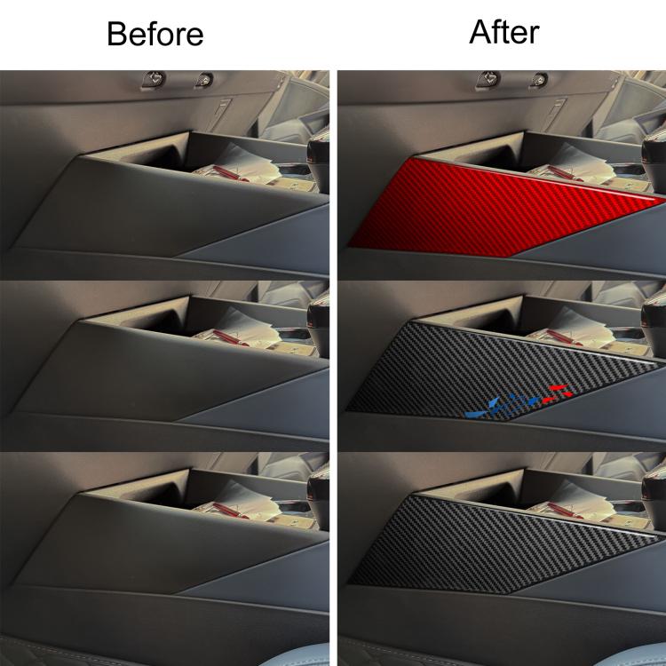 Center console decorative stickers, red and carbon fiber shown after installation
