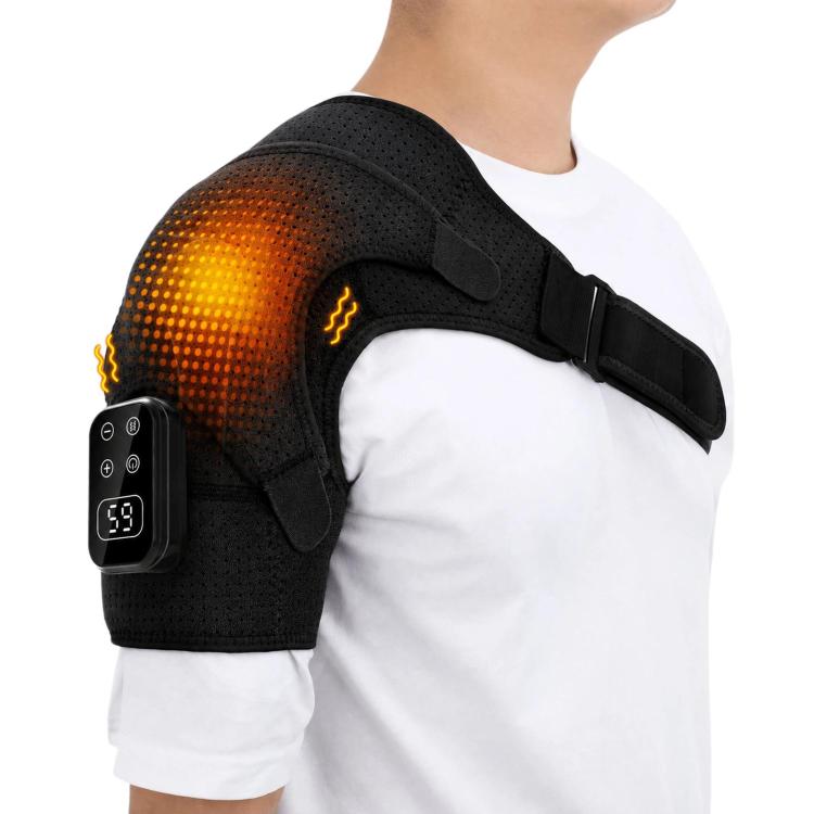 Heated Shoulder Brace Massager Cordless Heating Pad With 5 Vibration Levels