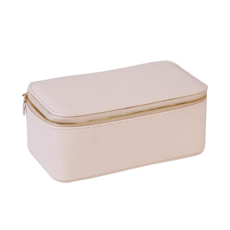 Light pink PU jewelry organizer case with gold zipper and smooth textured finish