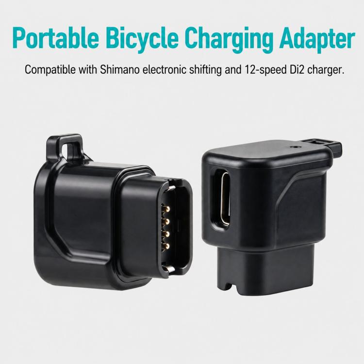 Black portable bicycle charging adapter with USB-C port and multi-pin contact