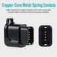 Black charging adapter showing spring contacts inside the multi-pin connector