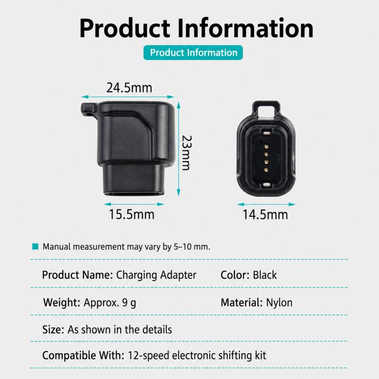 Black USB-C charging adapter with front and rear multi-pin connector views