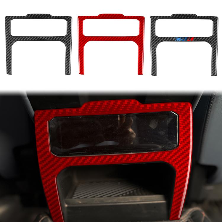 Set of rear air outlet lower decorative stickers in carbon-fiber and red colors.