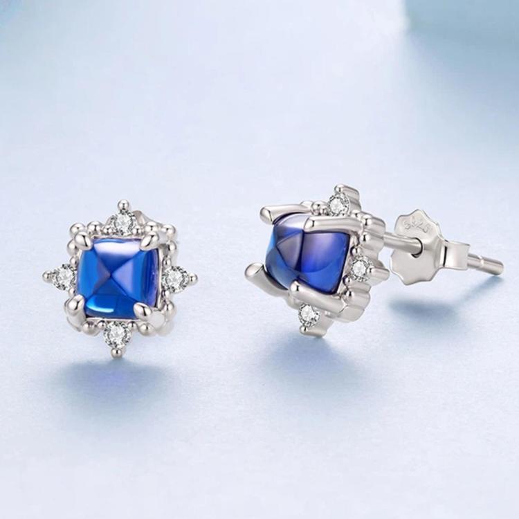 S925 Sterling Silver Blue Spinel Sparkling Earrings, BSE1312