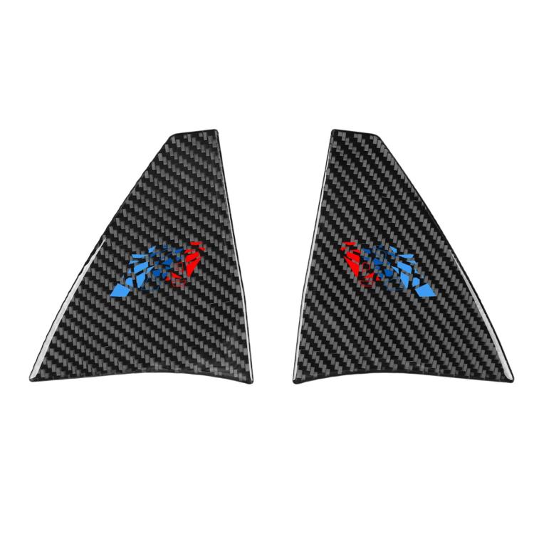 Carbon fiber A-pillar decorative stickers with blue-red emblem, two triangular pieces