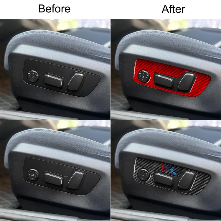 Red carbon-fiber seat switch panel sticker framing dashboard control buttons