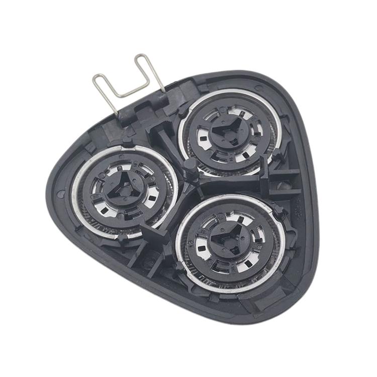 Tri-blade shaver head assembly with three cutter modules, shown from the side