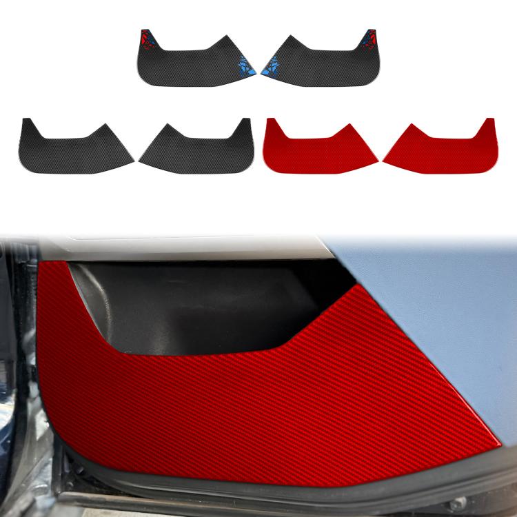 Rear door anti-kick sticker set, black and red pieces with one red installed on door