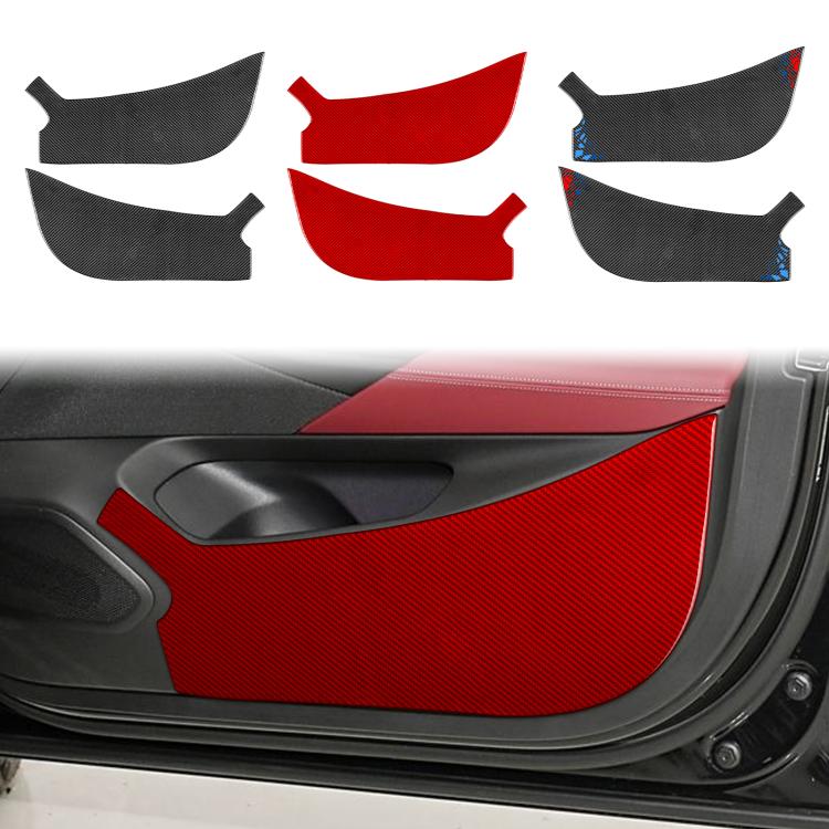 Set of front door anti-kick stickers in black and red, curved door-piece shapes