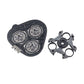 Replacement shaver head components set: three rotary cutter housings and mounting parts.
