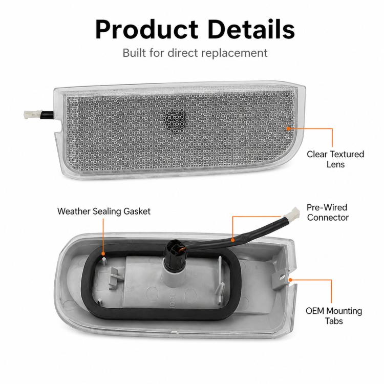 Rear license plate light assembly showing clear textured lens and wiring connector