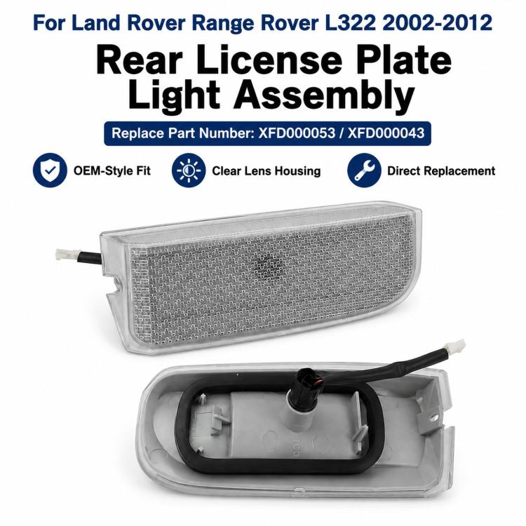 Rear license plate light lens with gray housing, direct replacement style
