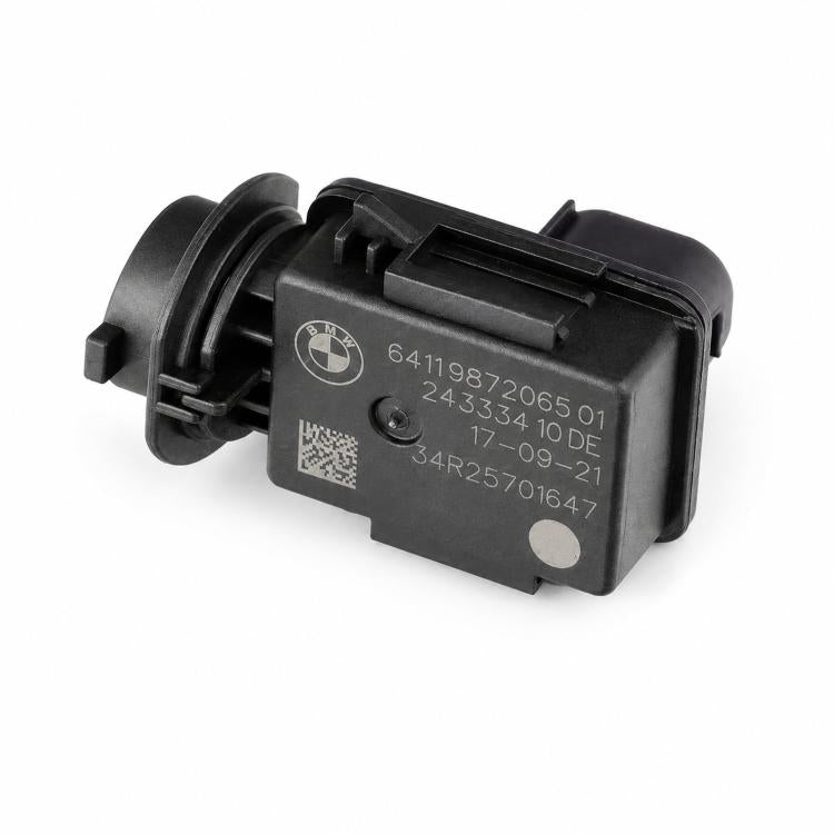 Black air quality sensor with wiring connector and mounting bracket