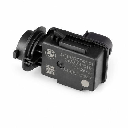 Black air quality sensor with wiring connector and mounting bracket