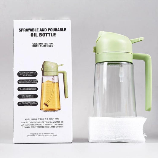 2-in-1 Oil Sprayer and Dispenser Bottle 15.9 oz Glass Cooking Oil Mister with Handle, Clear Green, Clear White, Clear Black, Light-Proof Green, Light-Proof White, Light-Proof Black