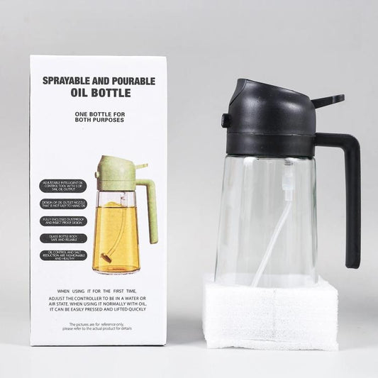 2-in-1 Oil Sprayer and Dispenser Bottle 15.9 oz Glass Cooking Oil Mister with Handle, Clear Green, Clear White, Clear Black, Light-Proof Green, Light-Proof White, Light-Proof Black