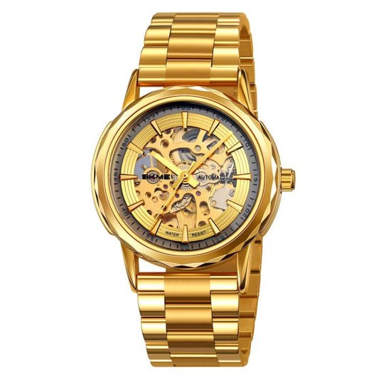 Gold-tone skeleton automatic watch with gold stainless-steel bracelet