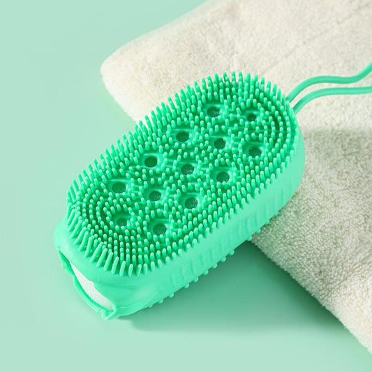 Dual-Sided Silicone Body Scrubber with Built-in Wood Pulp Sponge Soft Shower Bath Brush