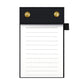 A6 tear-off notepad journal with black leather cover and horizontal ruled pages, snap buttons