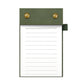 A6 tear-off notepad journal with green leather cover and horizontal ruled pages, snap buttons