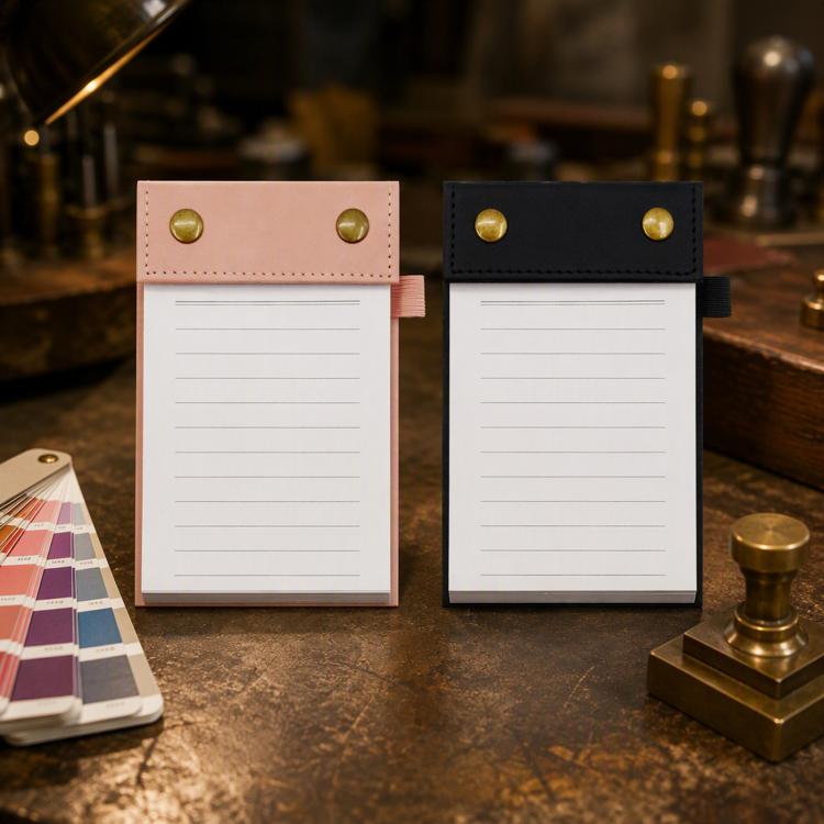 Set of two A6 tear-off notepad journals with snap covers and horizontal ruled pages