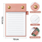 A6 tear-off notepad journal, pink leather cover with gold snap buttons and tear line