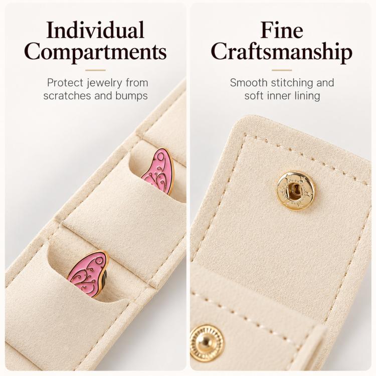 4-Compartment Mini Travel Jewelry Pouch Foldable Ring & Earring Organizer with Snap Button