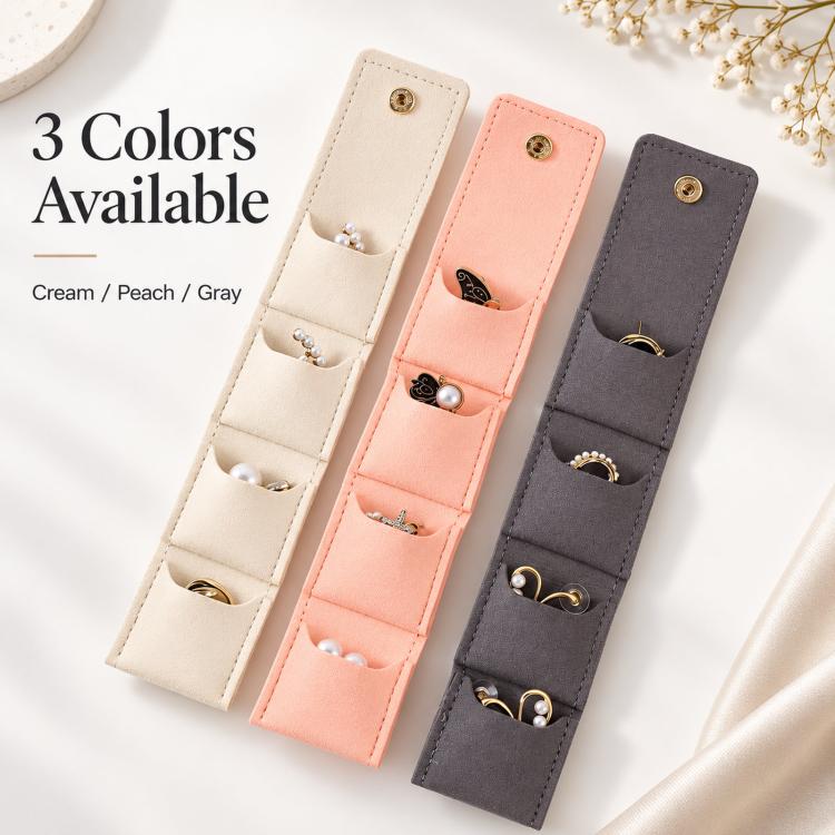 4-Compartment Mini Travel Jewelry Pouch Foldable Ring & Earring Organizer with Snap Button