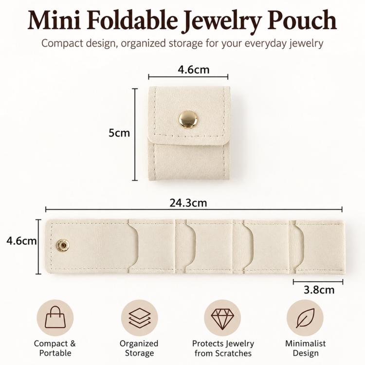 4-Compartment Mini Travel Jewelry Pouch Foldable Ring & Earring Organizer with Snap Button