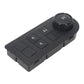 Car window switch panel with rotary dial, rocker buttons, and connector cutouts, black