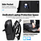 Black backpack with side pocket and dedicated padded laptop compartment for tablet