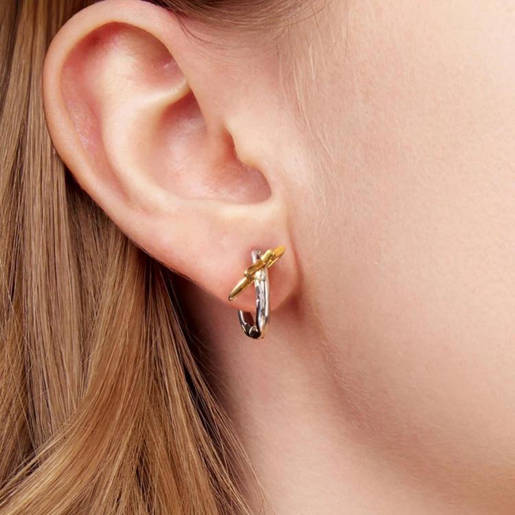 S925 Sterling Silver Needle Double-Sided Star-Patterned Copper Earrings, YIE425