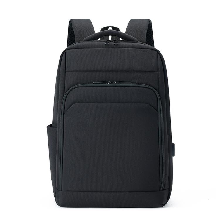 REMOID slim business laptop backpack, black front with zip pockets and top handle.
