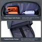 Gray backpack interior with front zipper sub-pocket, padded divider, and phone storage
