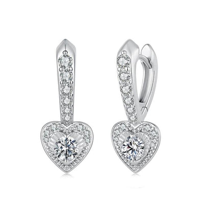 S925 Sterling Silver Heart-Shaped Moissanite Earrings, MSE153
