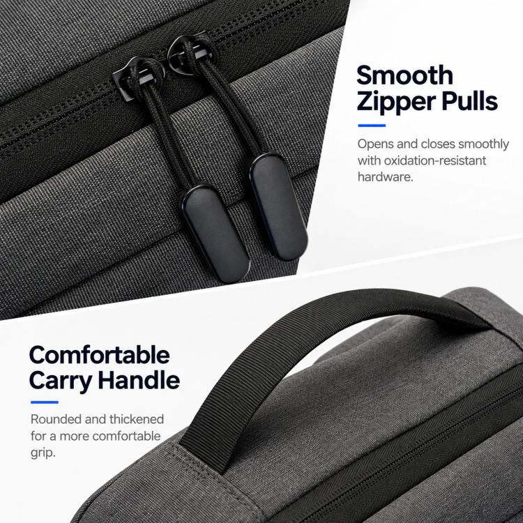 Laptop backpack with smooth zipper pulls and comfortable padded carry handle