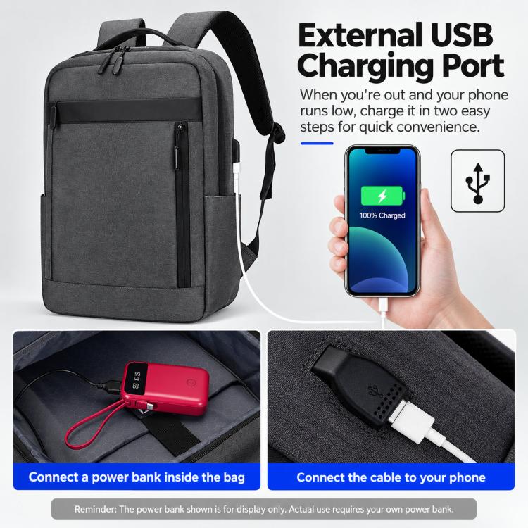 REMOID laptop backpack with external USB charging port, front pockets, and adjustable straps