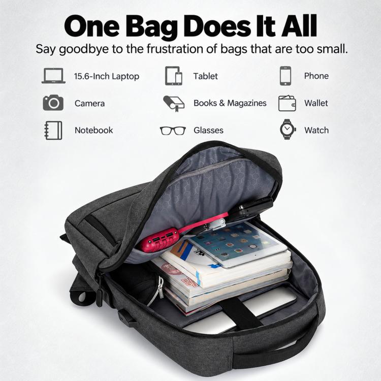 REMOID laptop backpack with open main compartment showing laptop and notebooks