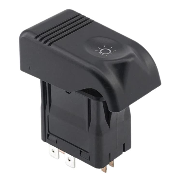 Black car headlight control switch with dash light icon and metal pin terminals