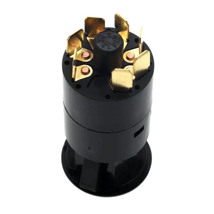 Car hazard warning light switch, black housing with exposed brass terminals