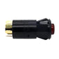 Car hazard warning light switch with red indicator lens and brass pins