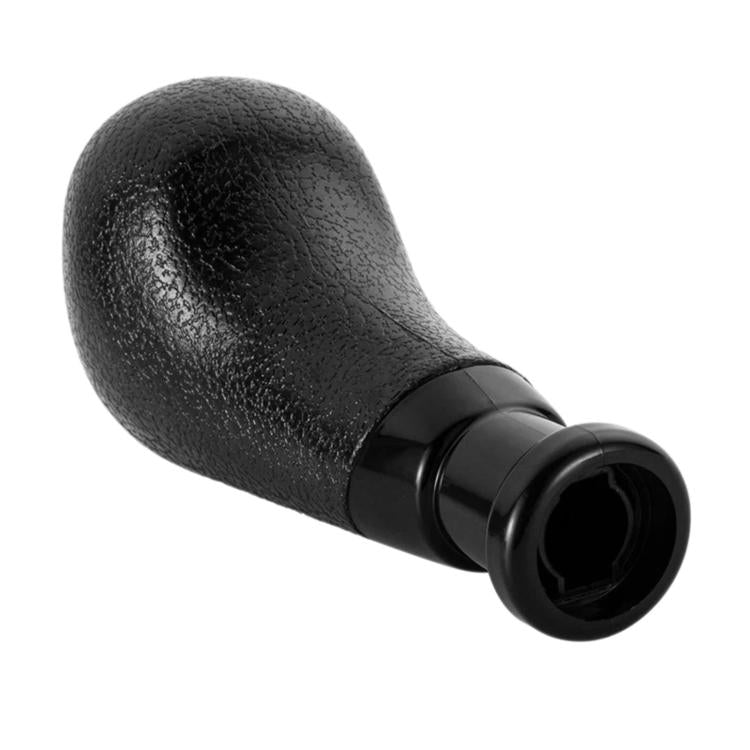 Black manual gear shift knob with textured grip and glossy base end