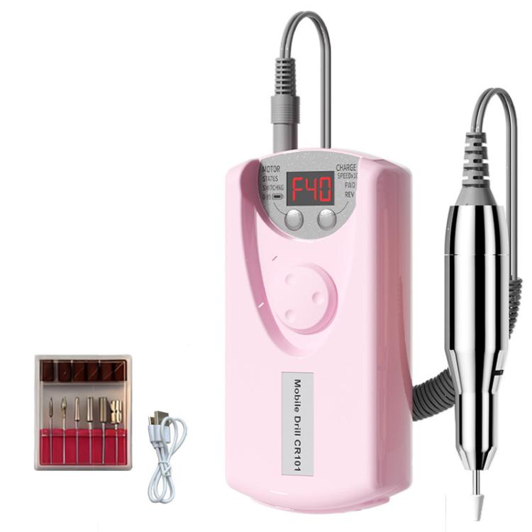 Pink electric nail drill with LCD speed display and corded e-file handpiece