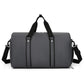 Gray sports duffle bag with top handles and adjustable shoulder strap