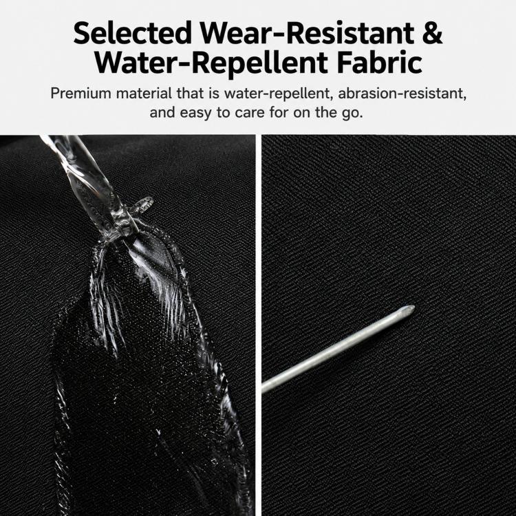 Black textured duffle bag fabric with visible water-shedding effect